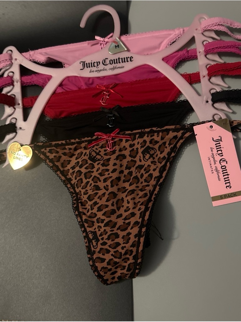 Juicy Couture 5-Pack Bikini Panties - Leopard, Pink, Red, Black, Magenta